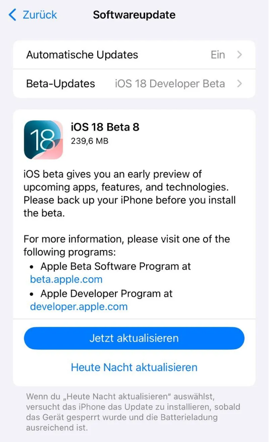 杨浦苹果手机维修分享苹果 iOS / iPadOS 18 开发者预览版 Beta 8 发布 